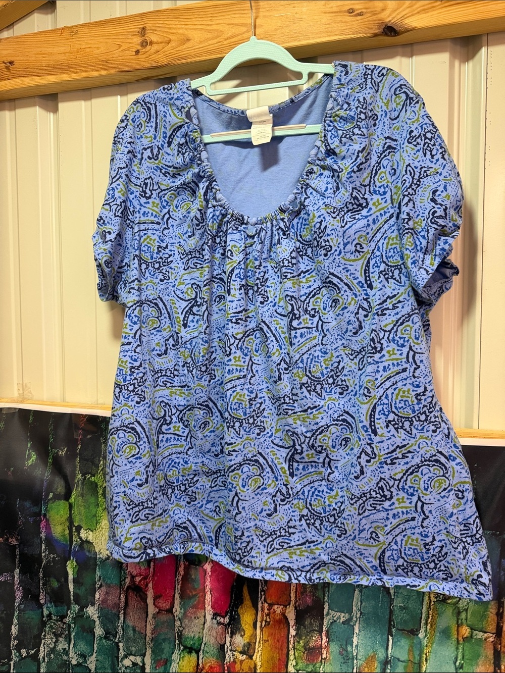Just My Size Light Blue Paisley Scoop-Neck Short Sleeve Blouse plus size 4X